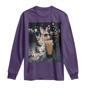 Funny Bunny Drinking Iced Coffee Long Sleeve Shirt Vintage 90s Graphic Meme TS14 Purple Print Your Wear