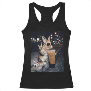 Funny Bunny Drinking Iced Coffee Racerback Tank Top Vintage 90s Graphic Meme TS14 Black Print Your Wear