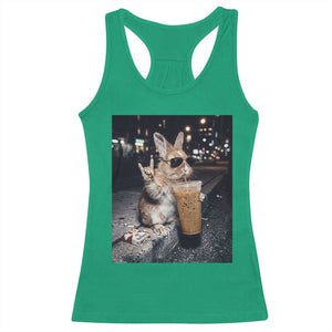 Funny Bunny Drinking Iced Coffee Racerback Tank Top Vintage 90s Graphic Meme TS14 Irish Green Print Your Wear