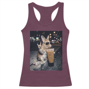 Funny Bunny Drinking Iced Coffee Racerback Tank Top Vintage 90s Graphic Meme TS14 Maroon Print Your Wear