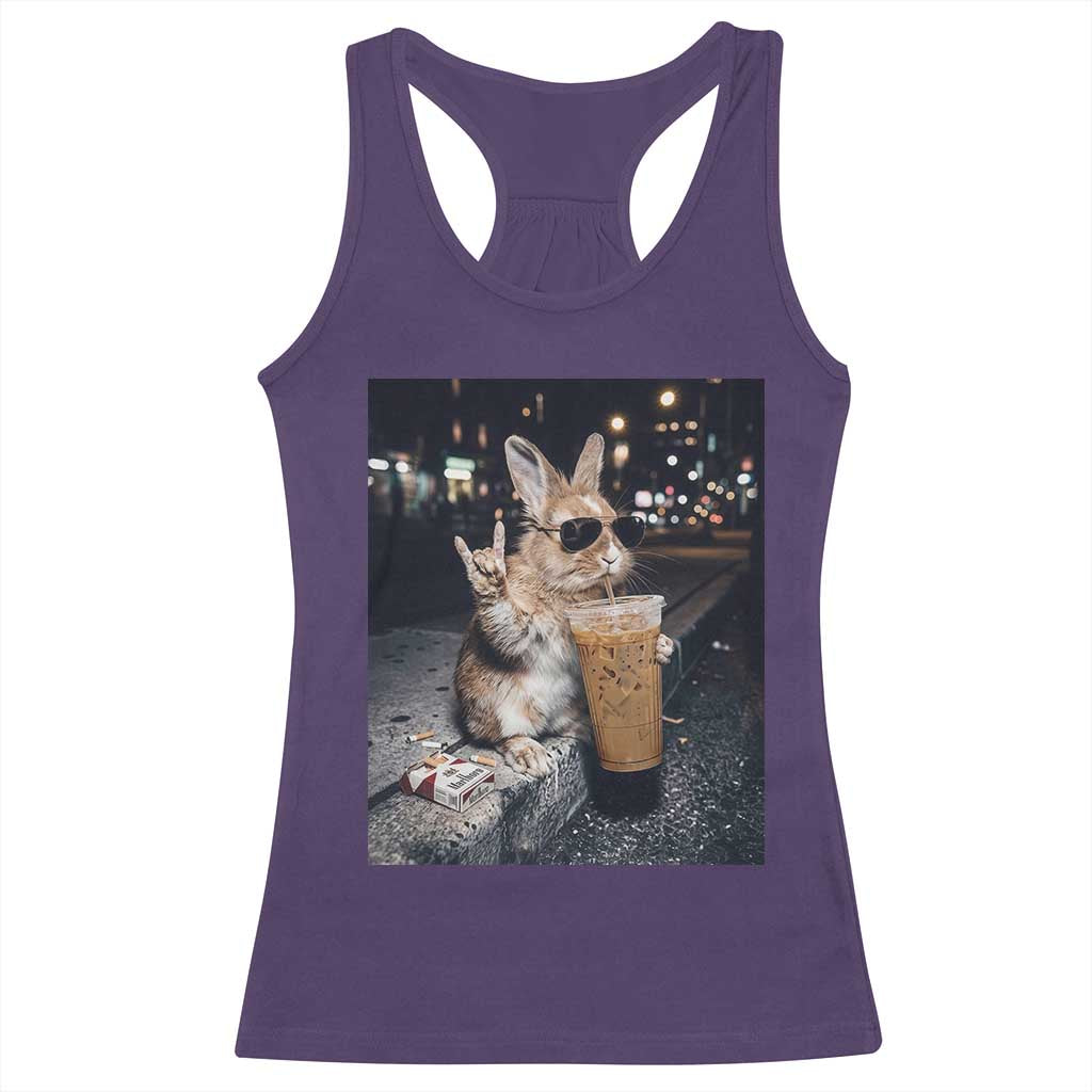 Funny Bunny Drinking Iced Coffee Racerback Tank Top Vintage 90s Graphic Meme TS14 Purple Print Your Wear