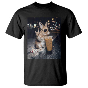 Funny Bunny Drinking Iced Coffee T Shirt Vintage 90s Graphic Meme TS14 Black Print Your Wear
