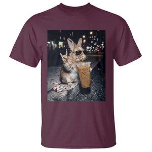 Funny Bunny Drinking Iced Coffee T Shirt Vintage 90s Graphic Meme TS14 Maroon Print Your Wear
