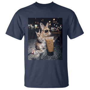 Funny Bunny Drinking Iced Coffee T Shirt Vintage 90s Graphic Meme TS14 Navy Print Your Wear