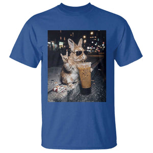 Funny Bunny Drinking Iced Coffee T Shirt Vintage 90s Graphic Meme TS14 Royal Blue Print Your Wear