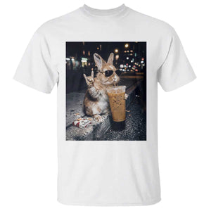 Funny Bunny Drinking Iced Coffee T Shirt Vintage 90s Graphic Meme TS14 White Print Your Wear
