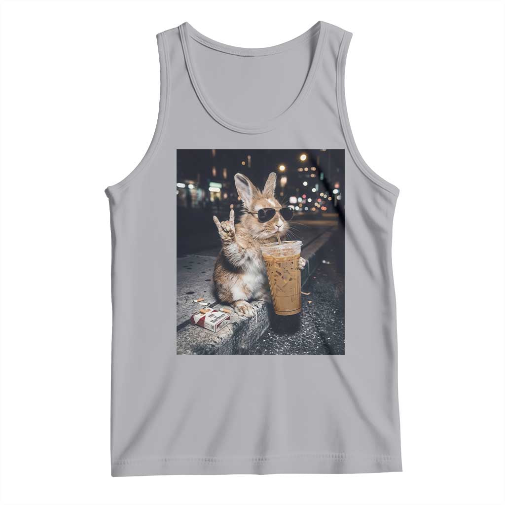 Funny Bunny Drinking Iced Coffee Tank Top Vintage 90s Graphic Meme TS14 Athletic Heather Print Your Wear