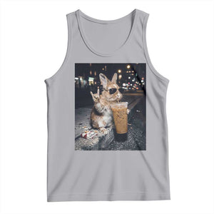 Funny Bunny Drinking Iced Coffee Tank Top Vintage 90s Graphic Meme TS14 Athletic Heather Print Your Wear