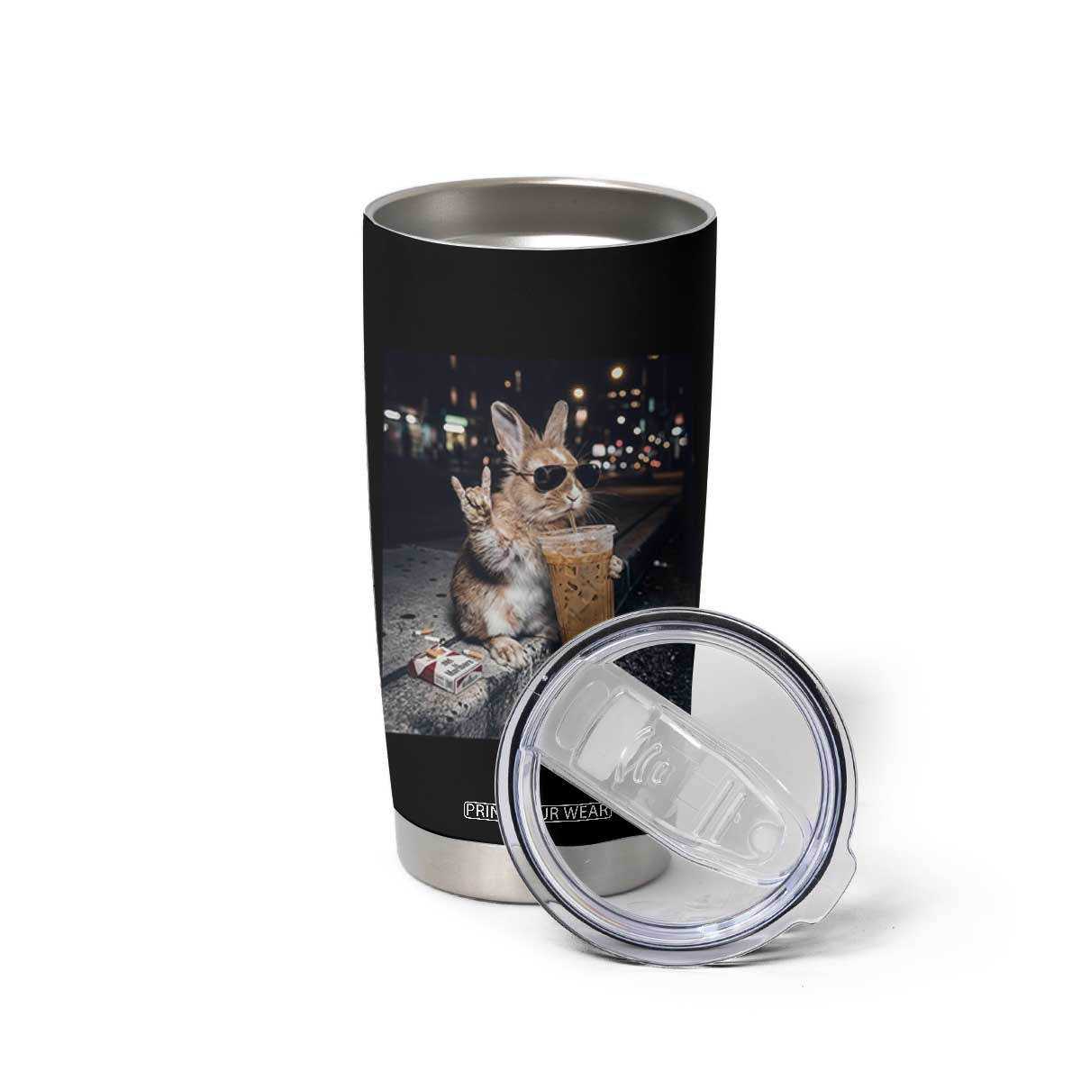 Funny Bunny Drinking Iced Coffee Tumbler Cup Vintage 90s Graphic Meme TS14 Print Your Wear
