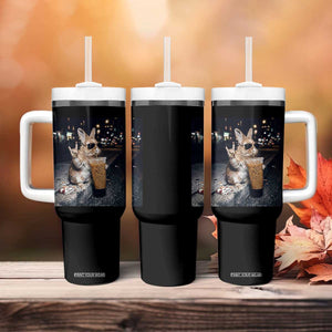 Funny Bunny Drinking Iced Coffee Tumbler With Handle Vintage 90s Graphic Meme TS14 Print Your Wear