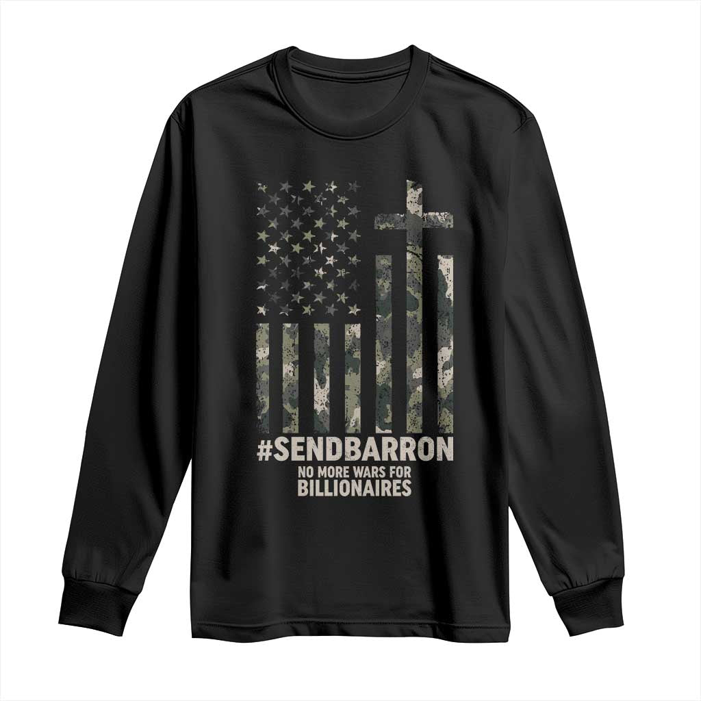 Send Barron Long Sleeve Shirt Vintage American Flag Camo Hashtag Protest Meme TS14 Black Print Your Wear