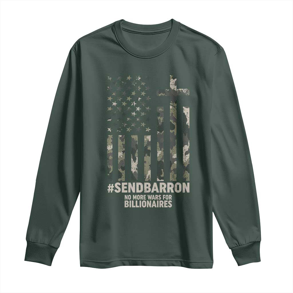 Send Barron Long Sleeve Shirt Vintage American Flag Camo Hashtag Protest Meme TS14 Dark Forest Green Print Your Wear