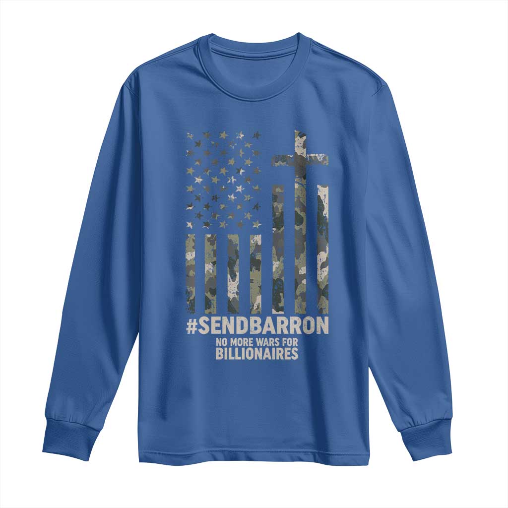 Send Barron Long Sleeve Shirt Vintage American Flag Camo Hashtag Protest Meme TS14 Royal Blue Print Your Wear