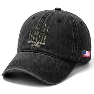 Send Barron Washed Cotton Baseball Cap Vintage American Flag Camo Hashtag Protest Meme TS14 Print Your Wear