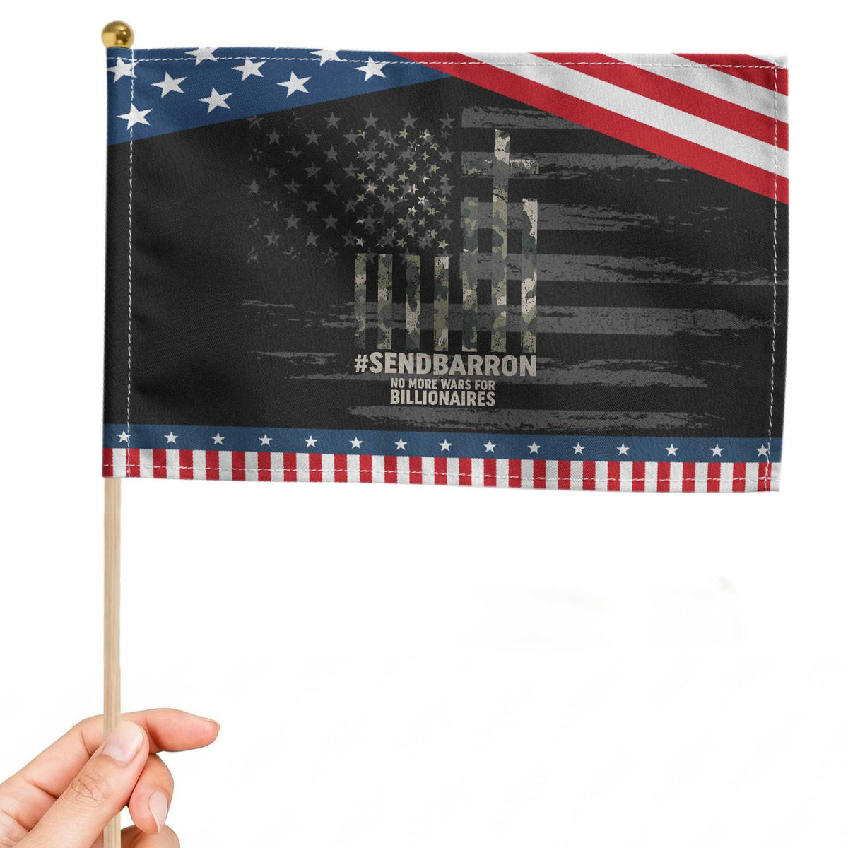 Send Barron Patriotic Handheld Flag Vintage American Flag Camo Hashtag Protest Meme TS14 Distressed 8.2