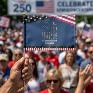 Send Barron Patriotic Handheld Flag Vintage American Flag Camo Hashtag Protest Meme TS14 Classic 8.2" × 5.5" Blue Black Print Your Wear