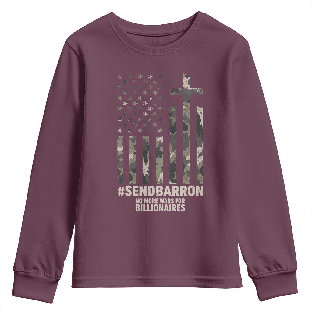 Send Barron Youth Sweatshirt Vintage American Flag Camo Hashtag Protest Meme TS14 Maroon Print Your Wear