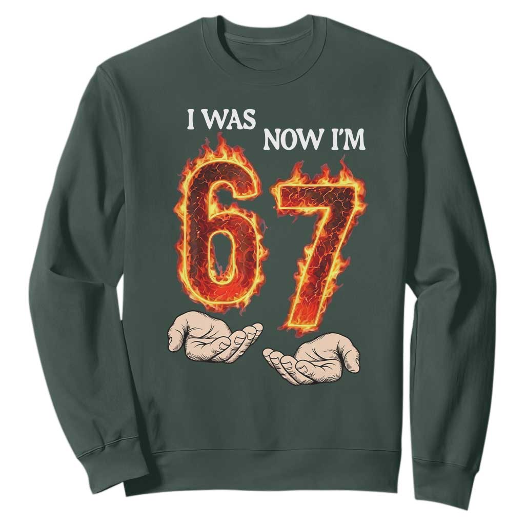 I Was 6 Now I'm 7 Birthday Sweatshirt Funny Six Seven Meme 67 Flame TS14 Dark Forest Green Print Your Wear