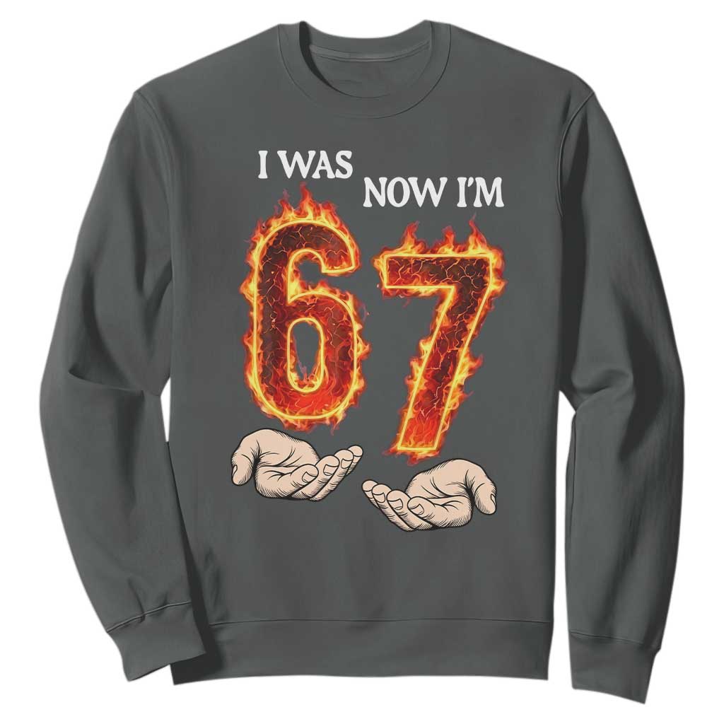 I Was 6 Now I'm 7 Birthday Sweatshirt Funny Six Seven Meme 67 Flame TS14 Dark Heather Print Your Wear