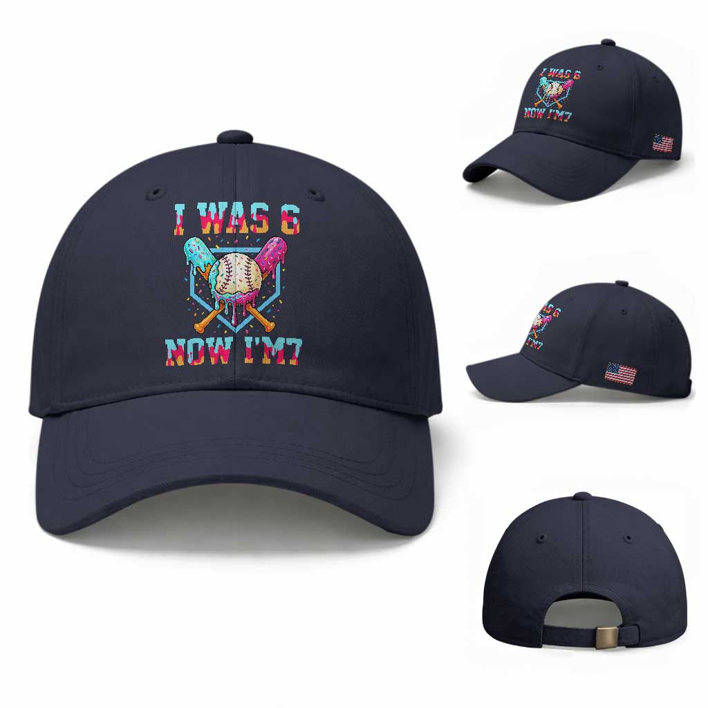 I Was 6 Now I'm 7 Baseball Cap Baseball Ice Cream Drip Number 67 Player 67th Birthday TS14 Baseball Cap Universal Fit Navy Print Your Wear