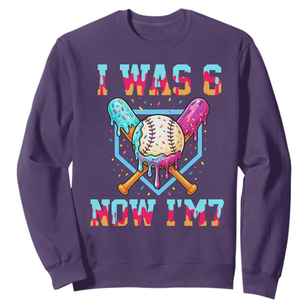 I Was 6 Now I'm 7 Sweatshirt Baseball Ice Cream Drip Number 67 Player 67th Birthday TS14 Purple Print Your Wear