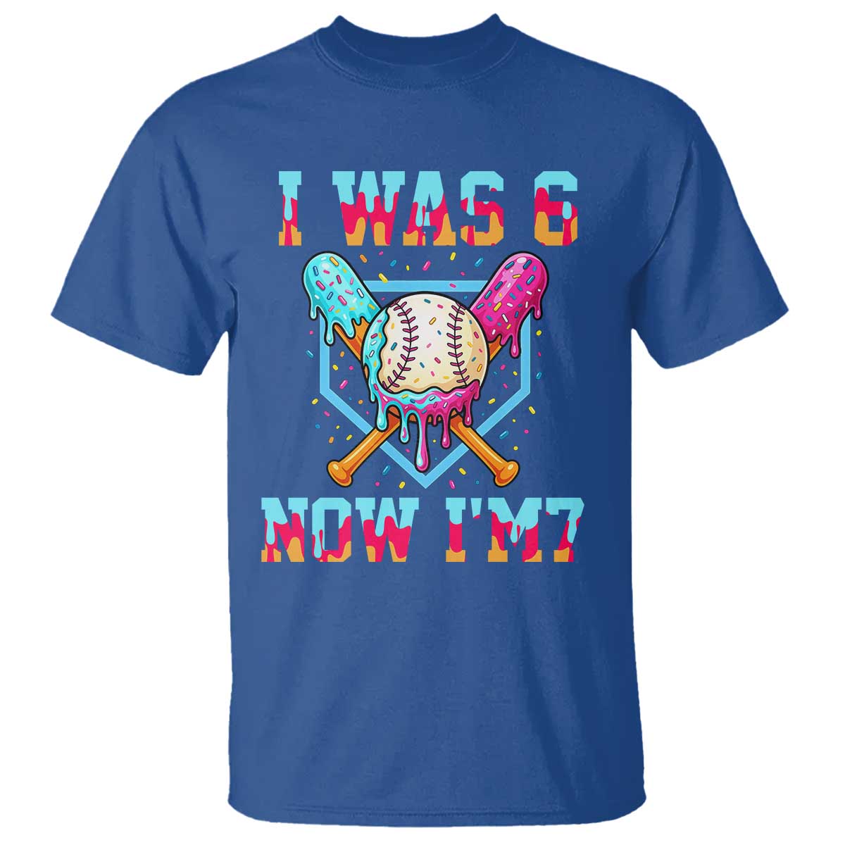 I Was 6 Now I'm 7 T Shirt Baseball Ice Cream Drip Number 67 Player 67th Birthday TS14 Royal Blue Print Your Wear