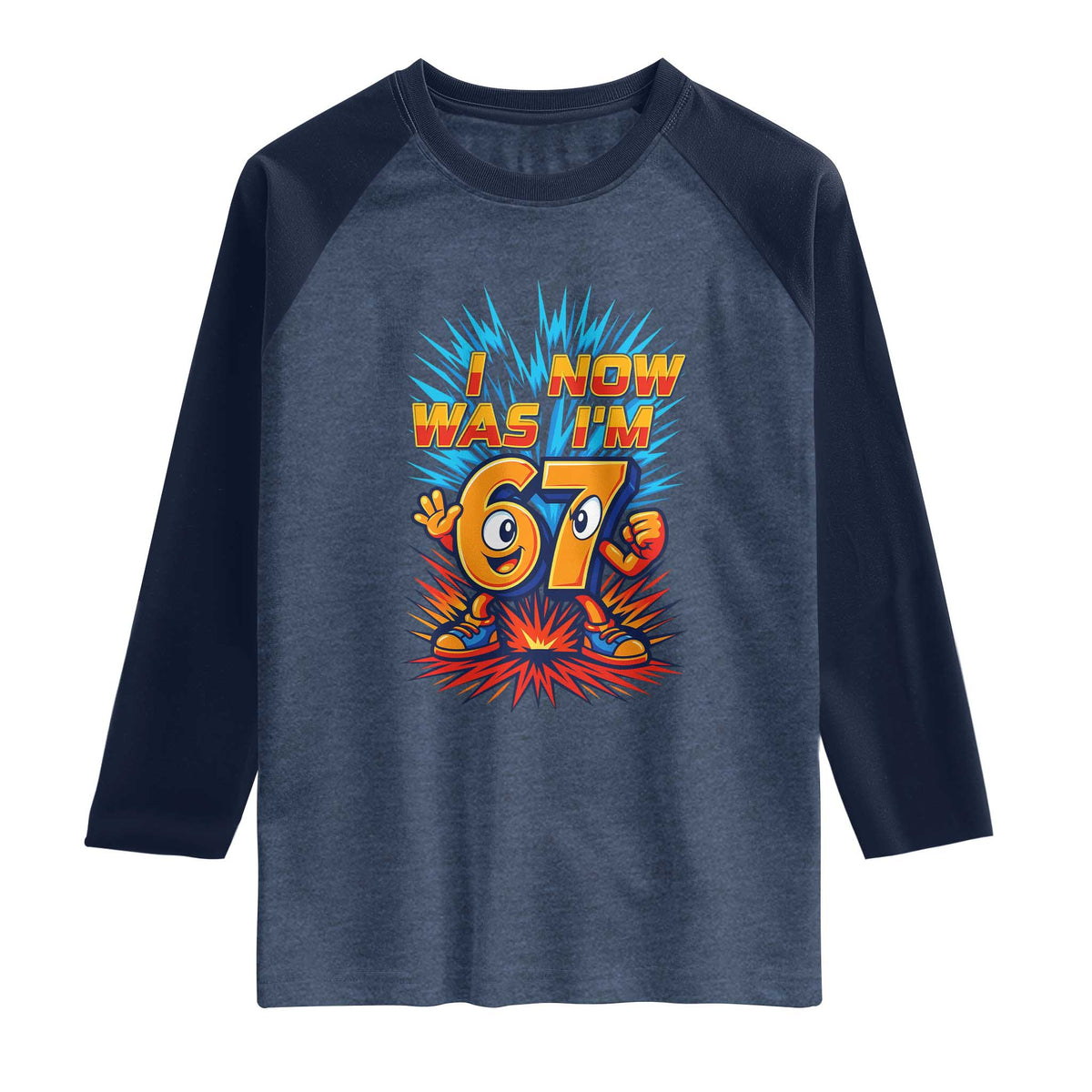 I Was 6 Now I'm 7 Italian Brainrot Meme Gift for Boy Kid Raglan Shirt TS14 Heather Denim Navy Print Your Wear