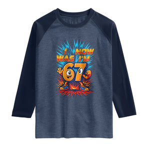I Was 6 Now I'm 7 Italian Brainrot Meme Gift for Boy Kid Raglan Shirt TS14 Heather Denim Navy Print Your Wear