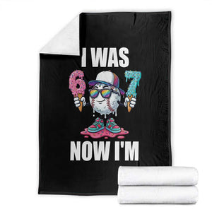 I Was 6 Now I'm 7 Throw Blanket Baseball Ice Cream Drip Number 67 Player TS14 Black Print Your Wear