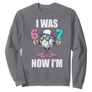 I Was 6 Now I'm 7 Sweatshirt Baseball Ice Cream Drip Number 67 Player TS14 Charcoal Print Your Wear