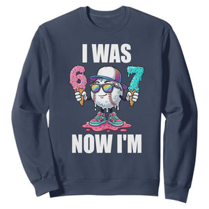 I Was 6 Now I'm 7 Sweatshirt Baseball Ice Cream Drip Number 67 Player TS14 Navy Print Your Wear