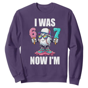 I Was 6 Now I'm 7 Sweatshirt Baseball Ice Cream Drip Number 67 Player TS14 Purple Print Your Wear