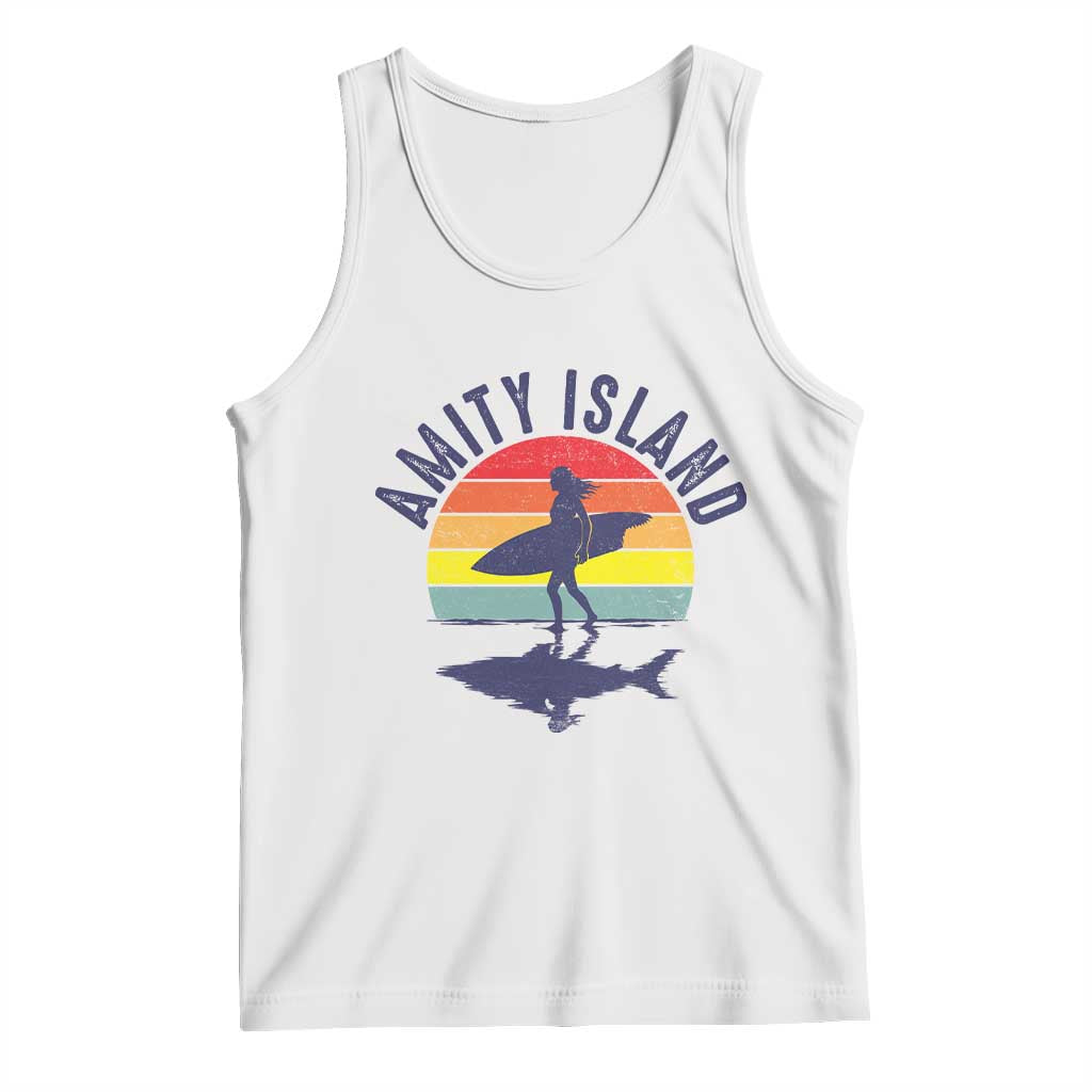 Amity Island Tank Top Retro Surfing Board Humor TS14 White Print Your Wear