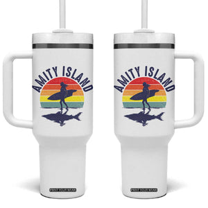 Amity Island Tumbler With Handle Retro Surfing Board Humor TS14 One Size: 40 oz White Print Your Wear