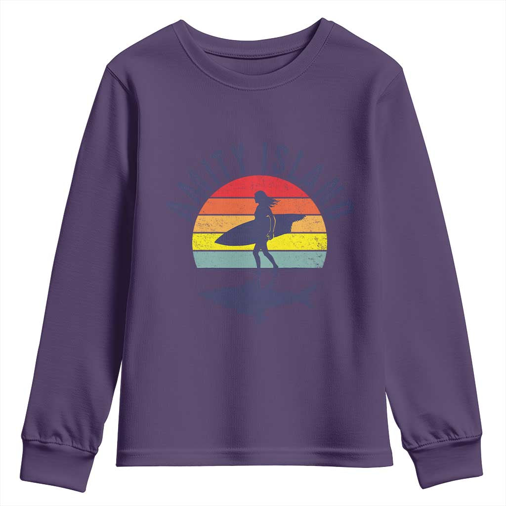 Amity Island Youth Sweatshirt Retro Surfing Board Humor TS14 Purple Print Your Wear