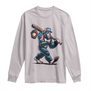 Funny Bigfoot Baseball Long Sleeve Shirt Sasquatch American Flag Ice Cream TS14 Ice Gray Print Your Wear