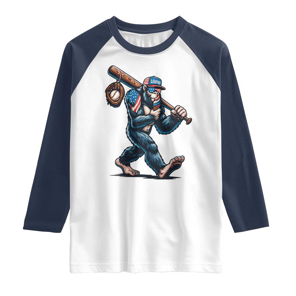 Funny Bigfoot Baseball Raglan Shirt Sasquatch American Flag Ice Cream TS14 White Navy Print Your Wear