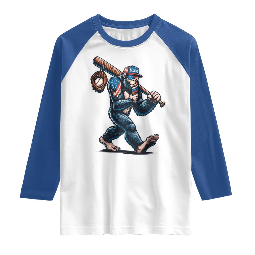 Funny Bigfoot Baseball Raglan Shirt Sasquatch American Flag Ice Cream TS14 White Royal Print Your Wear