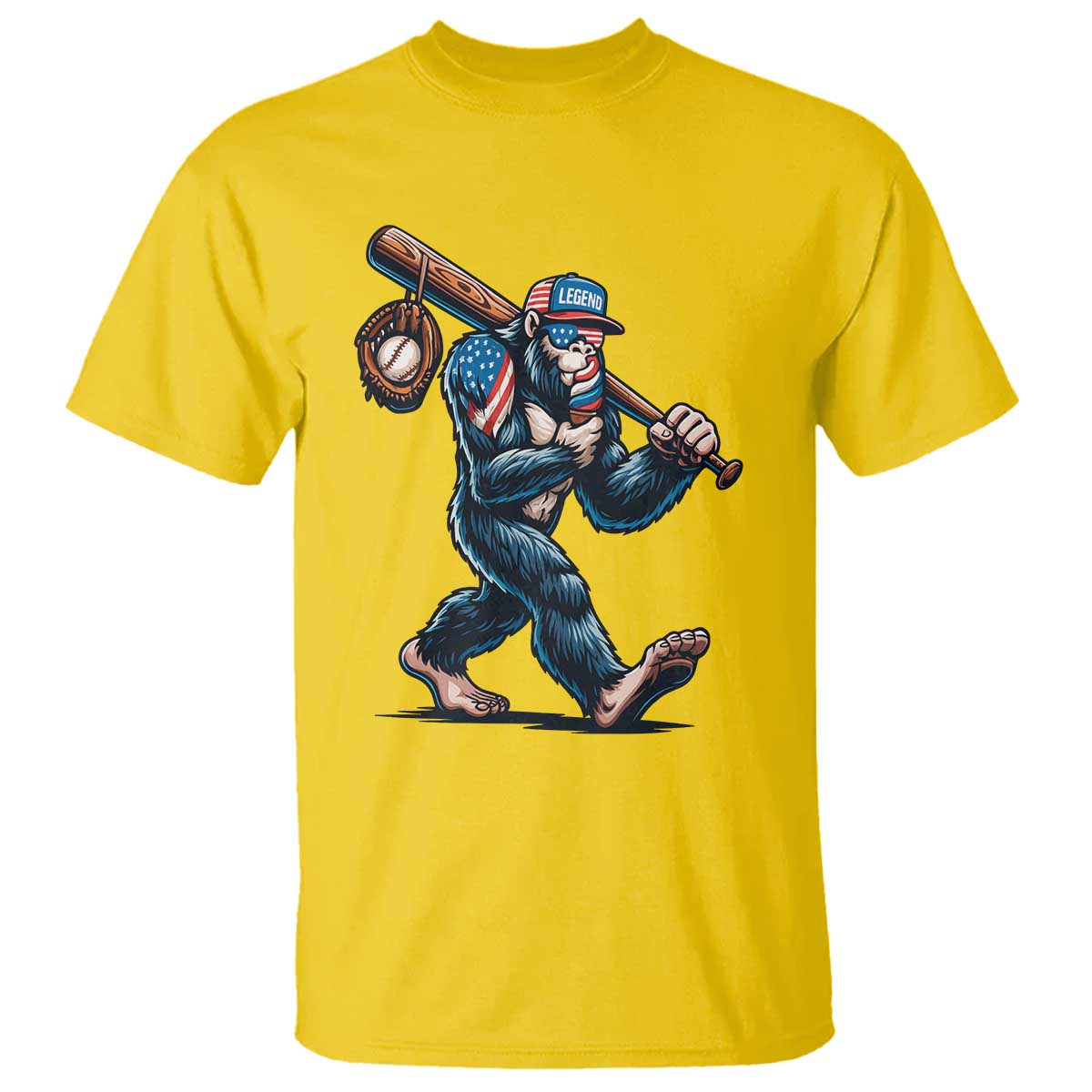 Funny Bigfoot Baseball T Shirt Sasquatch American Flag Ice Cream TS14 Daisy Print Your Wear