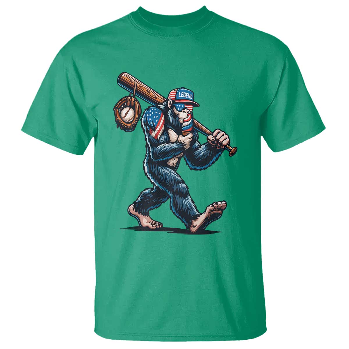 Funny Bigfoot Baseball T Shirt Sasquatch American Flag Ice Cream TS14 Irish Green Print Your Wear