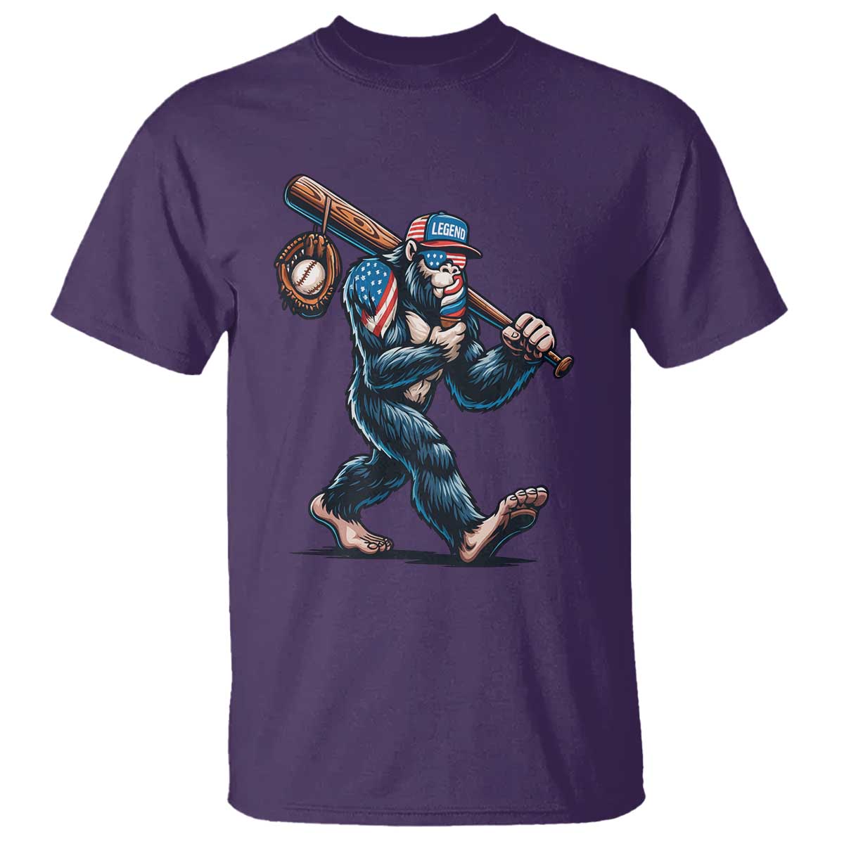 Funny Bigfoot Baseball T Shirt Sasquatch American Flag Ice Cream TS14 Purple Print Your Wear