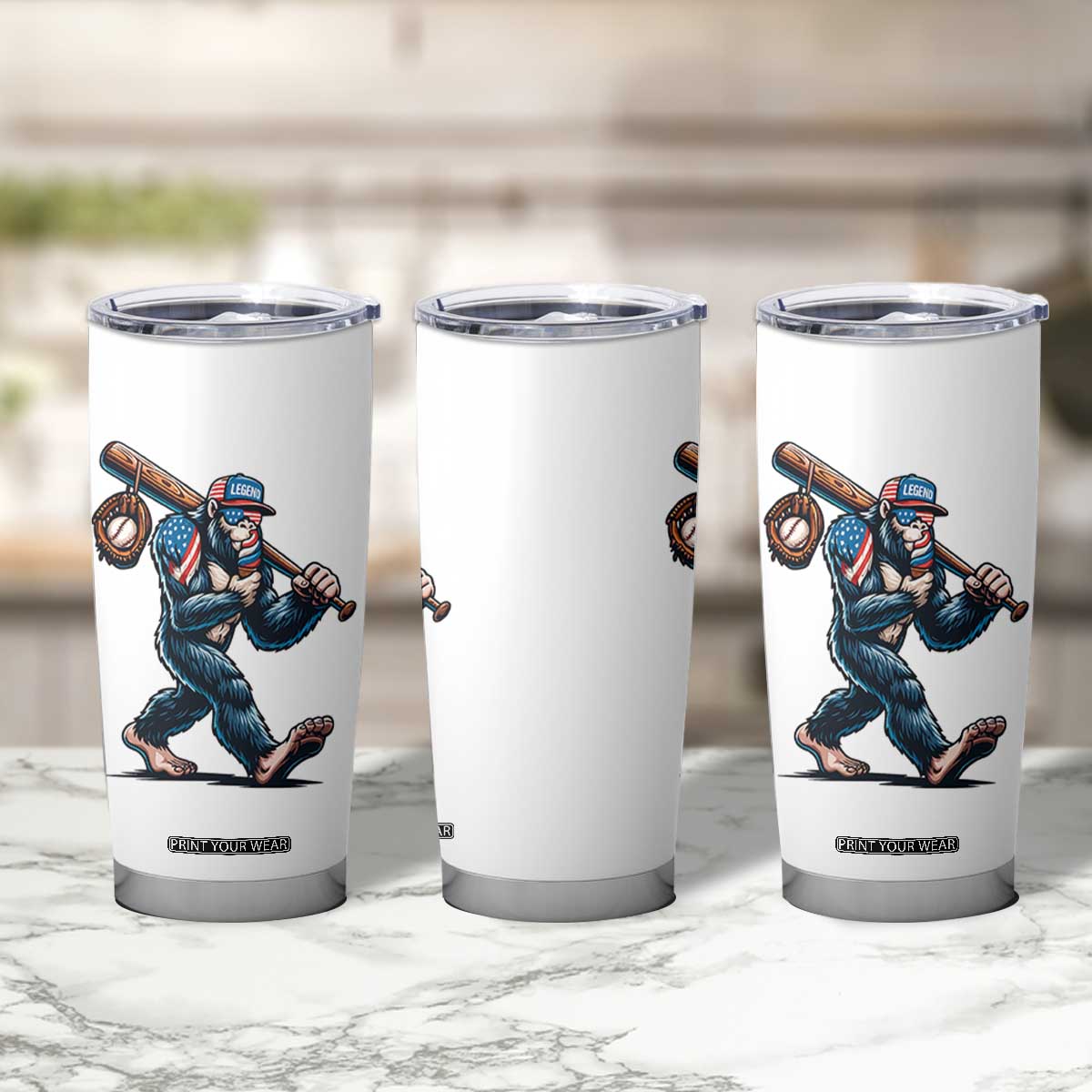 Funny Bigfoot Baseball Tumbler Cup Sasquatch American Flag Ice Cream TS14 Print Your Wear