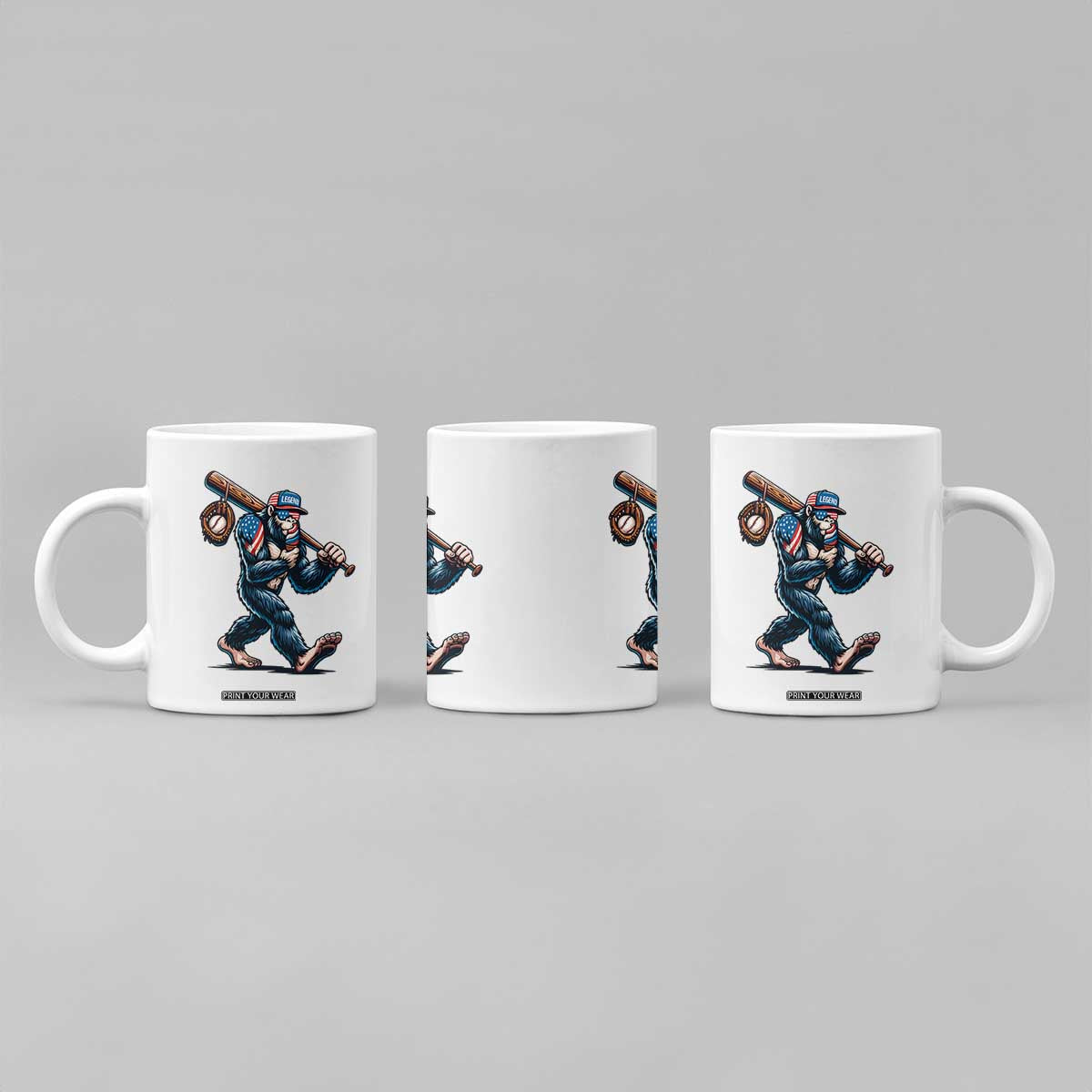 Funny Bigfoot Baseball Coffee Mug Sasquatch American Flag Ice Cream TS14 Print Your Wear