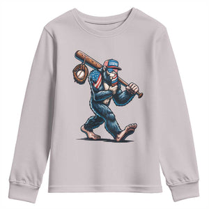 Funny Bigfoot Baseball Youth Sweatshirt Sasquatch American Flag Ice Cream TS14 Ice Gray Print Your Wear