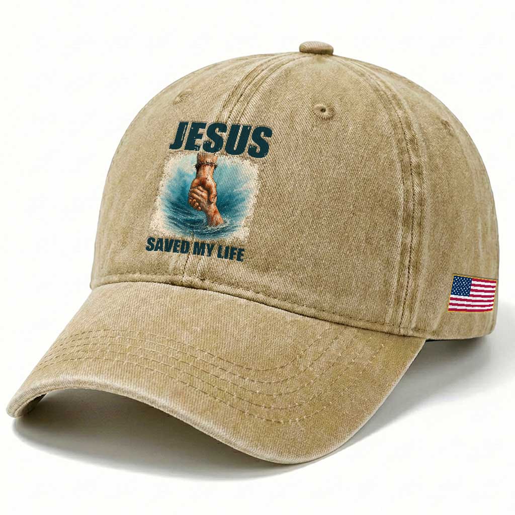 Jesus Saved My Life Washed Cotton Baseball Cap Christian Bible Verse TS14 Print Your Wear