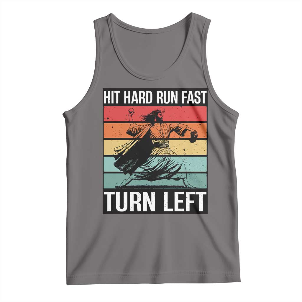 Hit Hard Run Fast Turn Left Tank Top Funny Jesus Baseball Player TS14 Deep Heather Print Your Wear