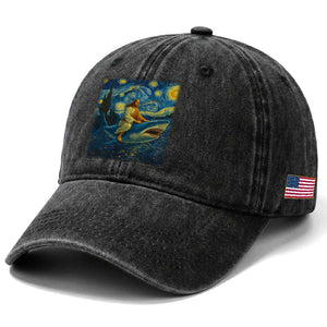 Jesus Shark Stary Night Washed Cotton Baseball Cap Artist Van Gogh Christian TS14 Print Your Wear