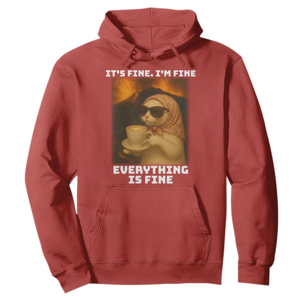 Funny Cat Meme Hoodie It Is Fine I Am Fine Every Thing Is Fine TS14 Red Print Your Wear