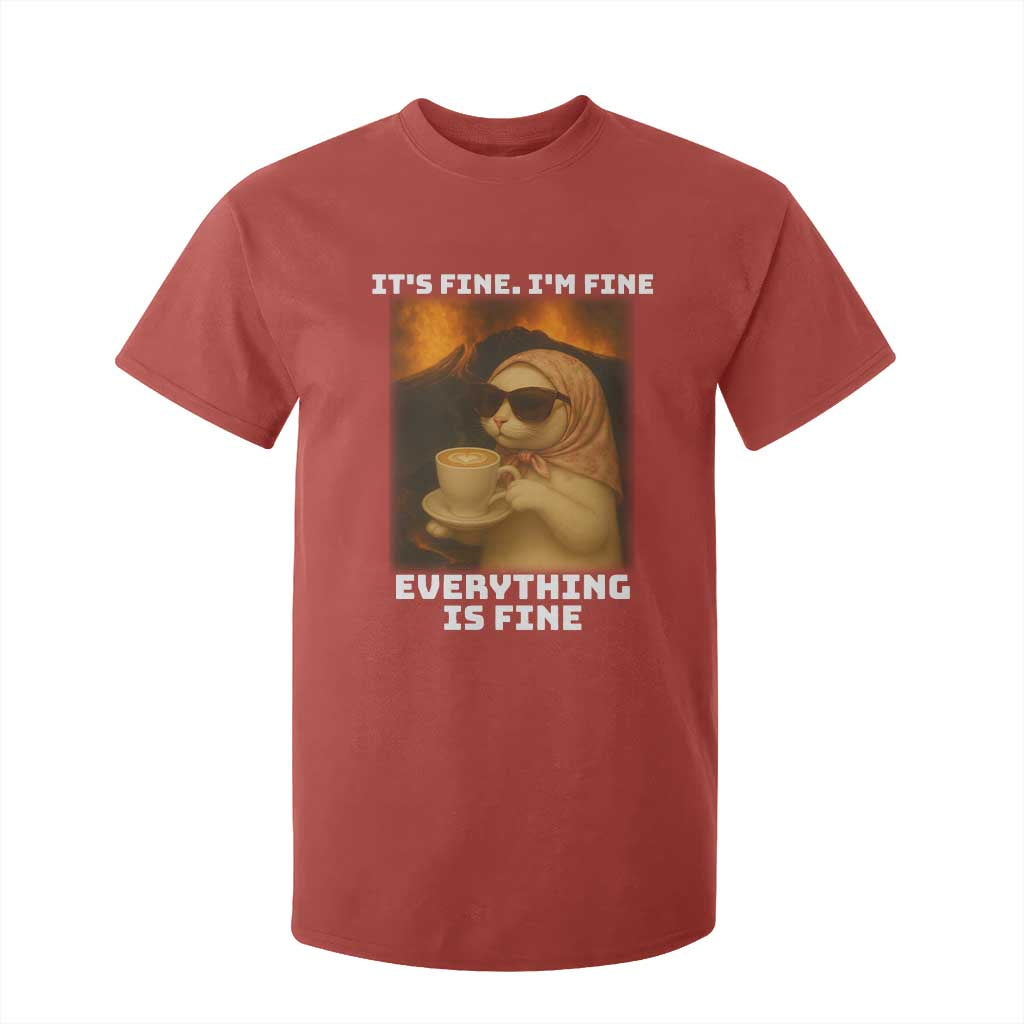 Funny Cat Meme T Shirt For Kid It Is Fine I Am Fine Every Thing Is Fine TS14 Red Print Your Wear
