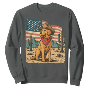 Patriotic Cowboy Dog Sweatshirt American Flag Western Country TS14 Dark Heather Print Your Wear